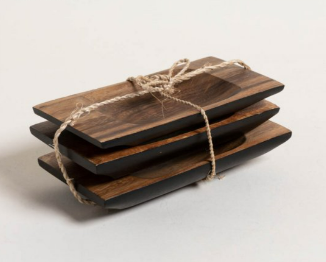 SET DE 3 COPETINEROS RECT ACACIA MANILA BLACK 16,5X9 CM