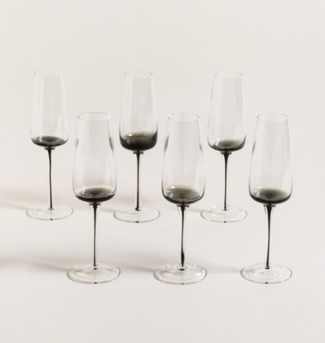 SET X 6 COPAS DE CHAMPAGNE FONDO Y TALLO NEGRO 220 ML