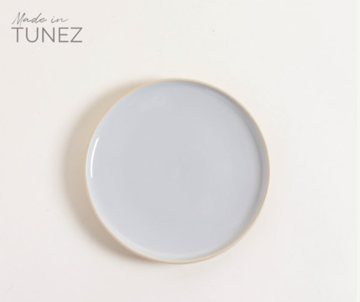 PLATO POSTRE KORBA GRIS CLARO BRILLANTE CON BEIGE 20 CM