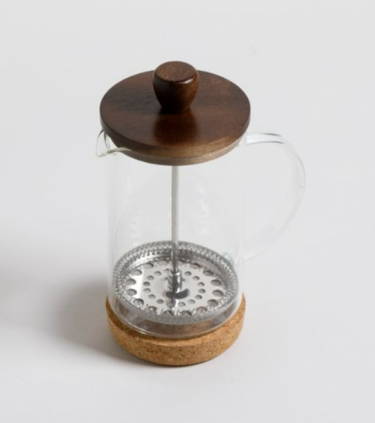 CAFETERA CON EMBOLO TAPA ACACIA Y BASE CORCHO 600 ML