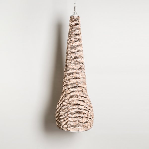 LAMPARA COLGANTE DE MADERA NATURAL Y HIERRO 135,5X43 CM