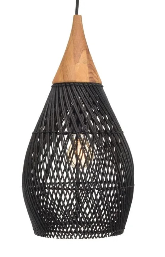 LAMPARA RATAN BLACK 25X35/50 CM