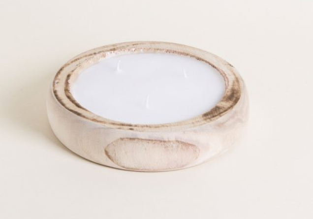 VELA REDONDA CON BASE DE MADERA DE PAULOWNIA LEORA 22,5 CM