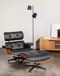 SILLON MILLER EAMES CON OTTOMANO CUERO NEGRO/WALNUT